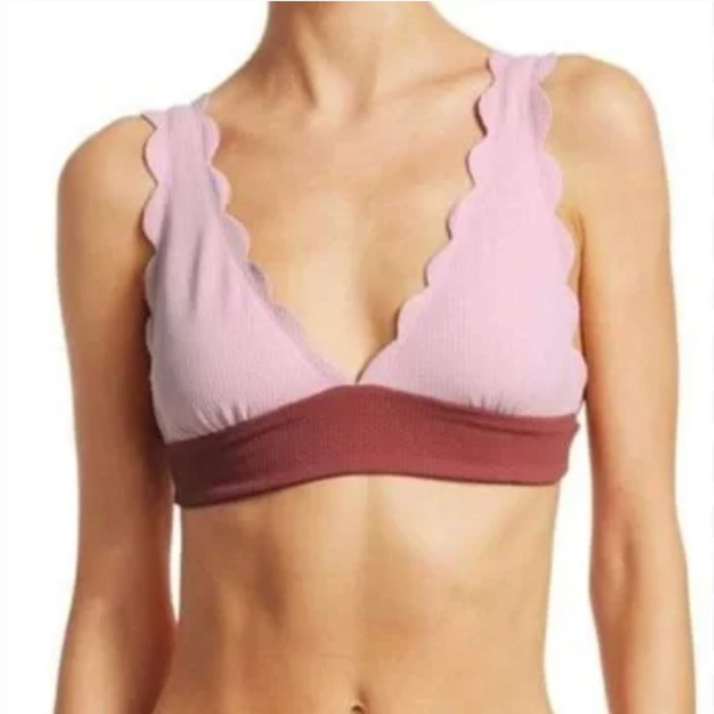 MARYSIA Santa Clara Scalloped Light Pink Textured Triangle Bikini Top - Sz XS - Picture 1 of 16